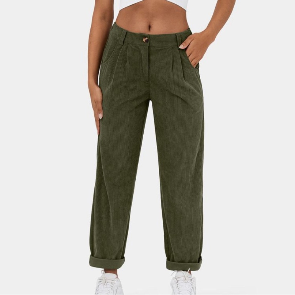 Halara Casual Corduroy Pants, Bamboo Green, Size M, New with Tags